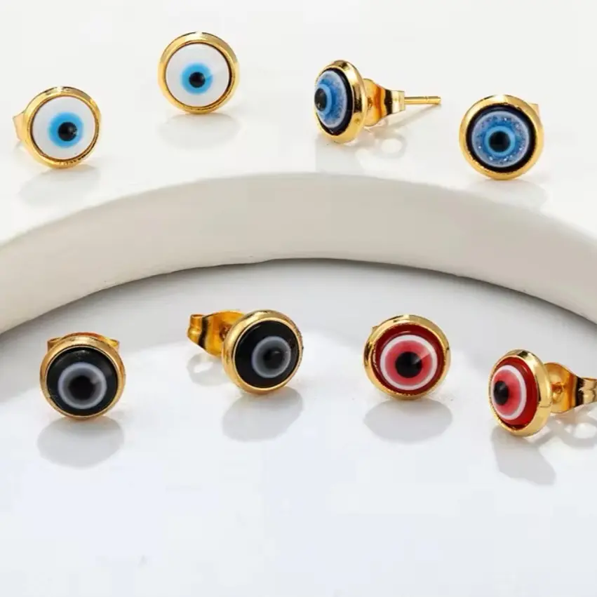 Stainless Steel 14K Gold Plated Evil Eye Stud - Water Proof and Tarnish Free - 6mm earring jewellery  gift earings tarnish  free