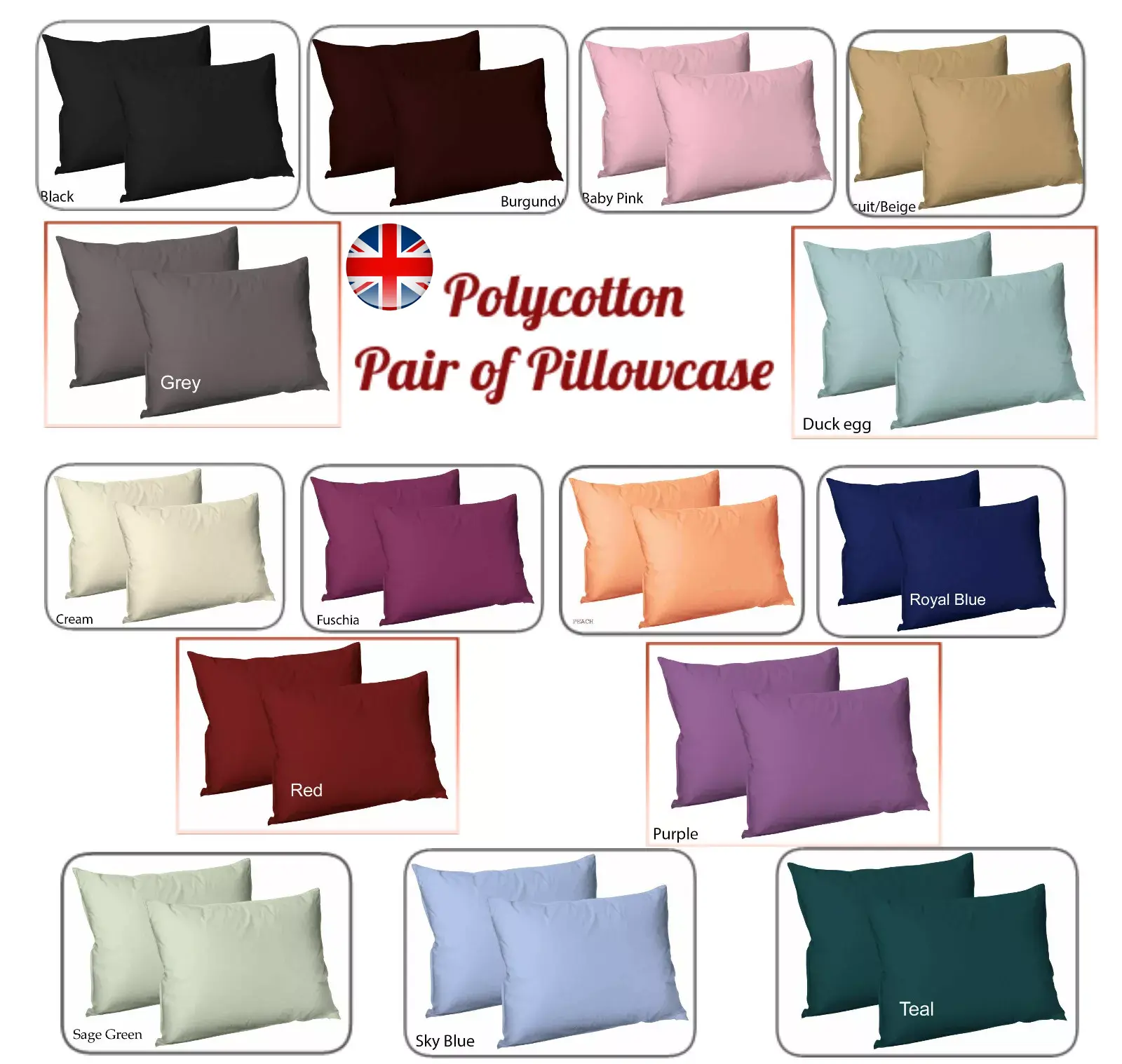 Luxury Hotel Quality Egyptian Pillowcases - 100% Poly Cotton Pack of 1 and 2 , High-Quality soft bedding Pillowcases