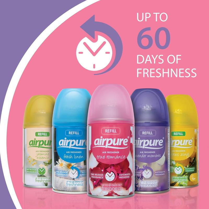 AirPure Automatic Air Freshener Kit with 3 Refills, Machine, Extra Battery, Vegan Friendly- Household Appliance Pack Set 5
