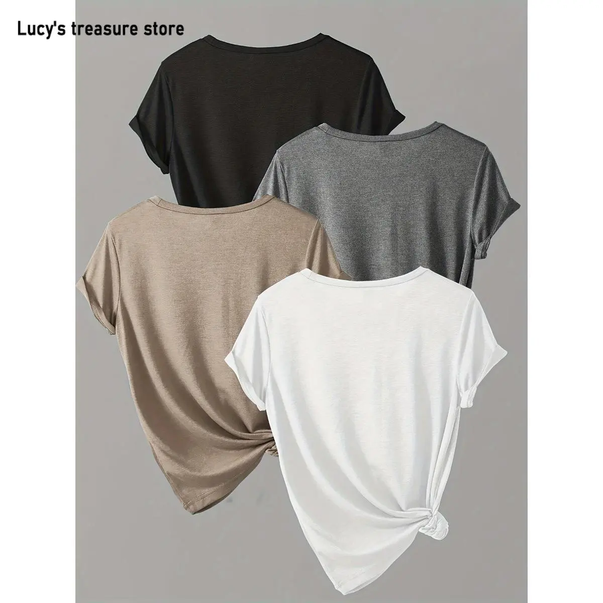 4 Packs Plus Size Solid Crew Neck Short Sleeve T-Shirts - Women's Casual Comfortable Plus Size Clothing for Everyday Wear - Soft, Breathable, and Relaxing Fit Tops Womenswear Tshirt Streetwear