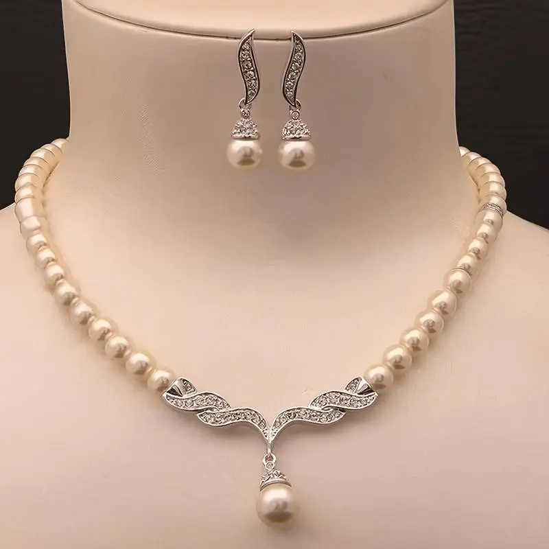 Dainty Party Accessories Jewellery Set - 3 Earrings + Necklace with Rhinestone Inlay
