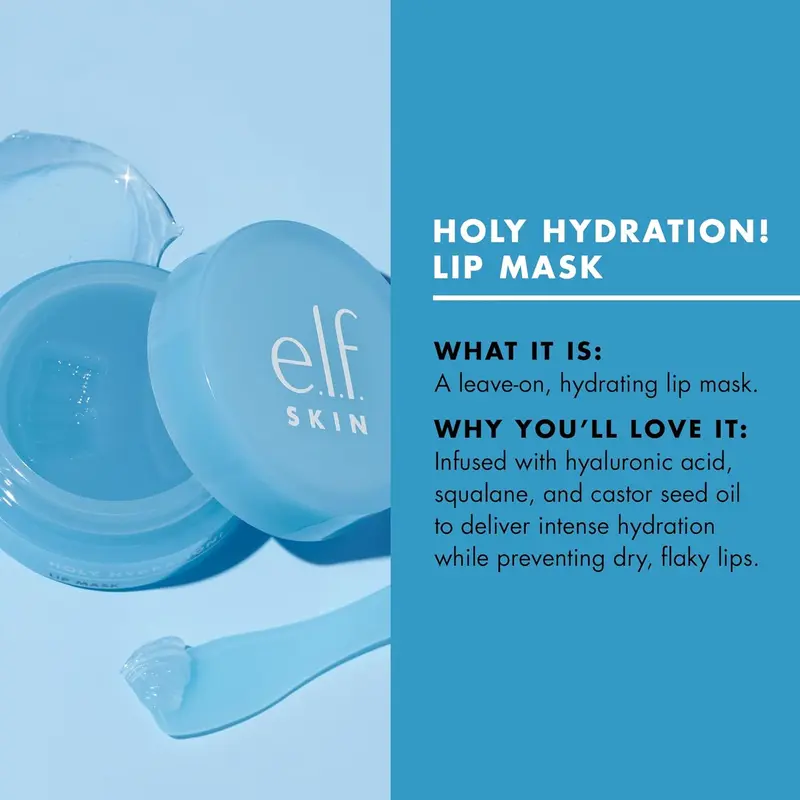 e.l.f. Skin Holy Hydration! Lip Masks, Hydrating Leave-on Lip Mask For Soft & Smooth Lips, Enriched With Hyaluronic Acid, Powder Blue Moisture Moisturizing Oil Skincare Berry Gloss Comfort Hydrate Moisturizer 2