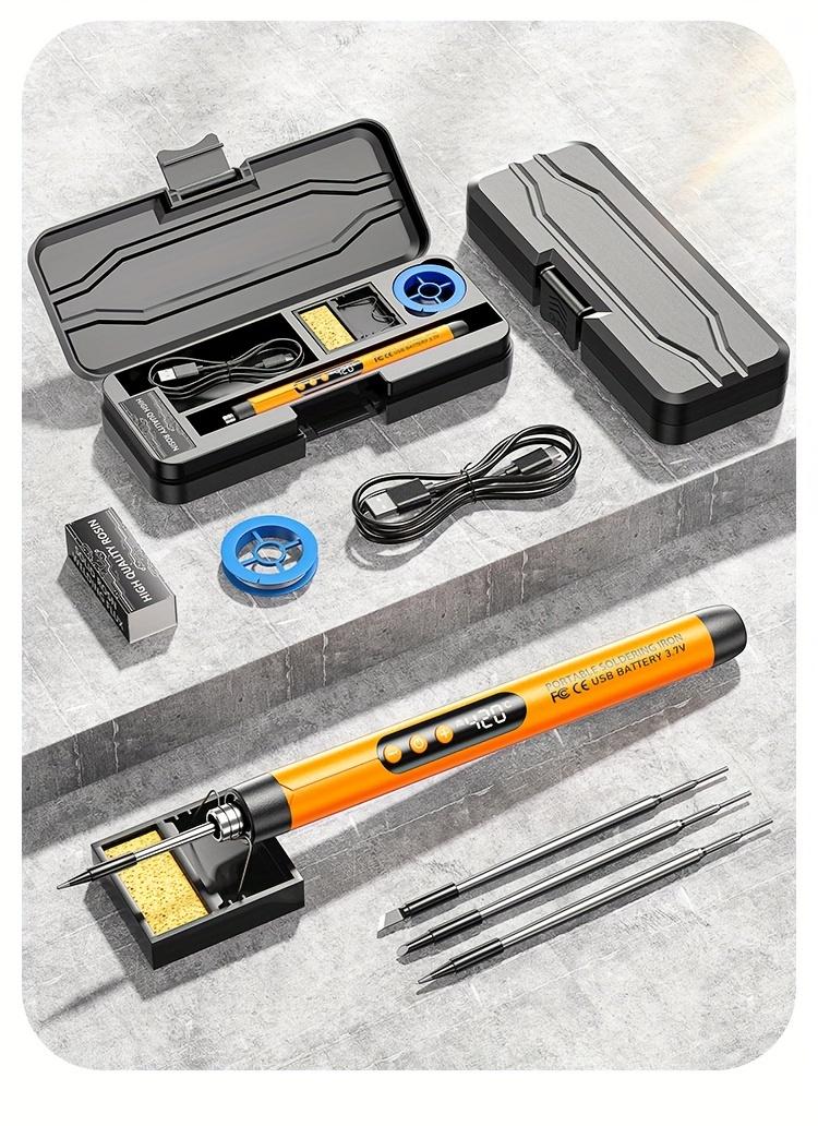 Product Introduction of 1pc Mini Cordless Soldering Iron Kit with Digital Display, 3 Temperature Settings, USB Rechargeable Portable Soldering Tool for Home Appliance Repair, Jewelry Crafting, DIY Projects - Plastic, Orange & Dark Grey, Compatible with PC 5