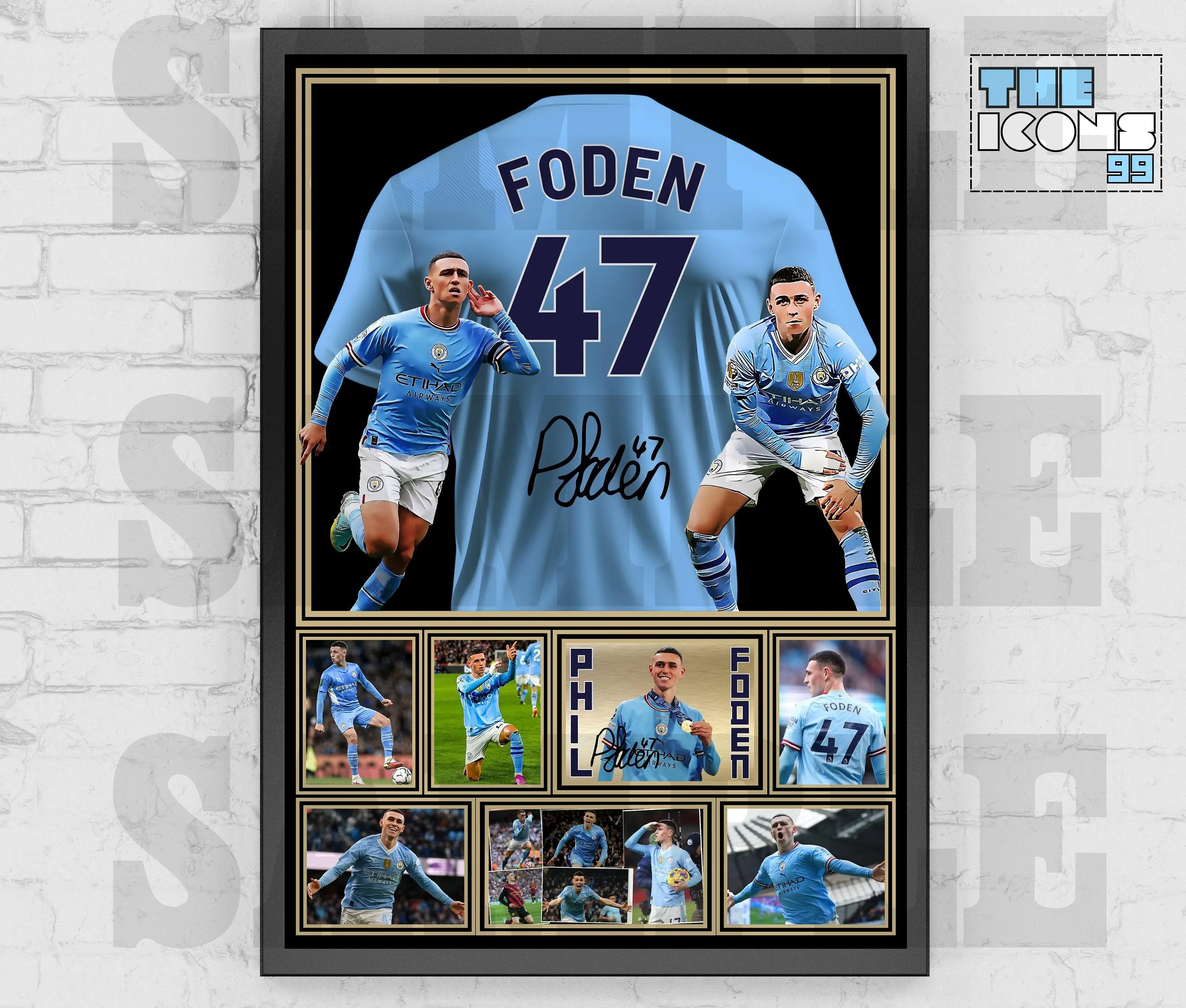 Man City Icon Phil Foden Football Shirt Back Print / Poster / Framed Memorabilia / Collectible / Signed