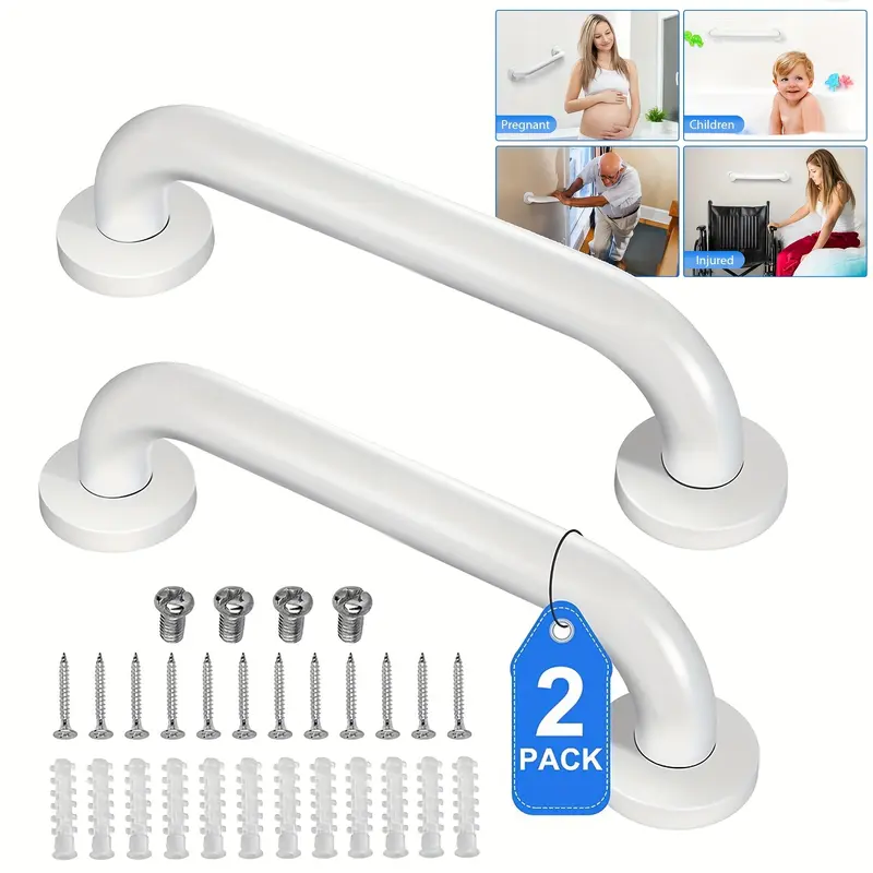 2-Pack Polished Stainless Steel Grab Bars for Shower and Bathroom, 12-Inch Safety Hand Rails, Anti-Slip Mobility Aids for Elderly, Children, and Disabled 0