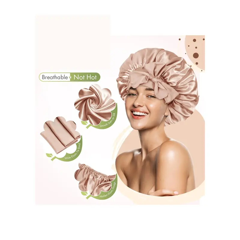 Sleeping Silk Head Cover with Tie Band Hair Wrap Silk Sleep Cap for Curly Long Braid Tresse Haircare 4
