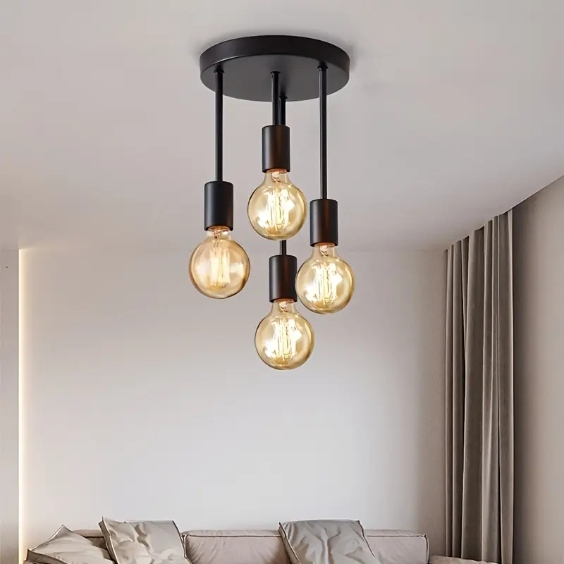 1Pc black 4-lamp ceiling light pendant, modern artificial satellite design, E27 bulb base, bedroom, kitchen, living room, corridor lighting (without bulbs) 0