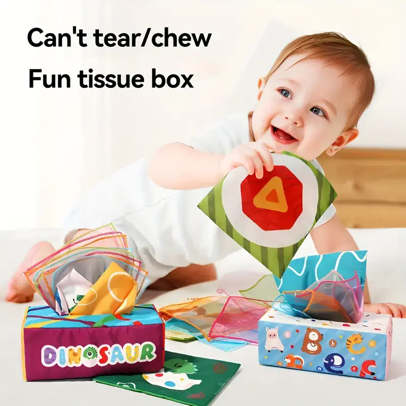 Tissue Box Sensory Toy, Crinkle Tissue Box Baby, Sensory Toys for Babies, Montessori Toys for Boys and Girls, Soft Crinkle Toys for Infant Toddlers, Stocking Stuffers, rotation new born cuddle baby tissue 1 year early educational toy development 1