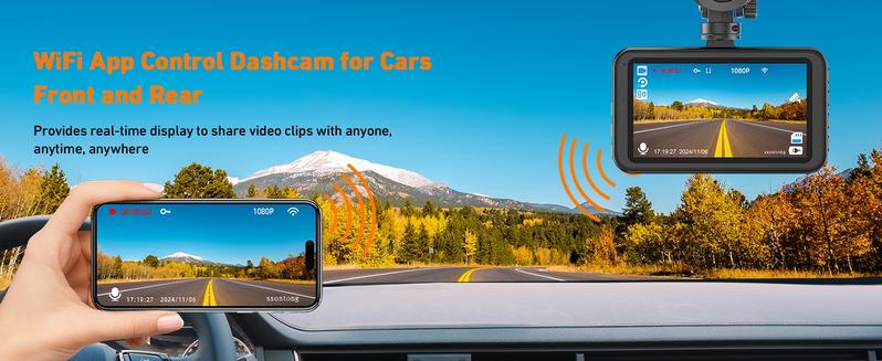 Product Introduction of Dash Cam Front and Rear, Dashcam WiFi/App Control 1080P Car Camera Dash Cam, Dual Lens Dashboard Dash Camera for cars w/ 32GB Card,Night Vision,WDR,G-sensor,Loop Recording,Parking Mode,170 Wide Angle 7