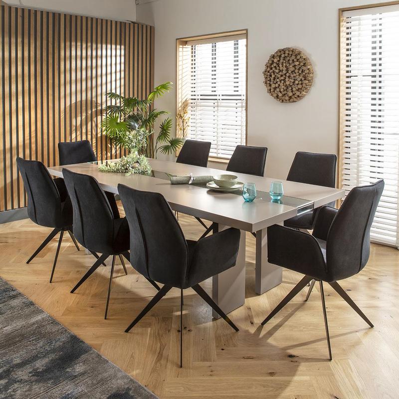 Nova 8 Seater Modern Dining Set Black & Taupe 2
