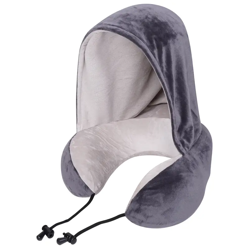 Sam Caan Travel Pillow for Airplane Hooded Neck Pillow Comfortable Memory Foam Lightweight Soft Neck Cushion with Hood for Head and Neck Support for Adults with Carry Bag 1