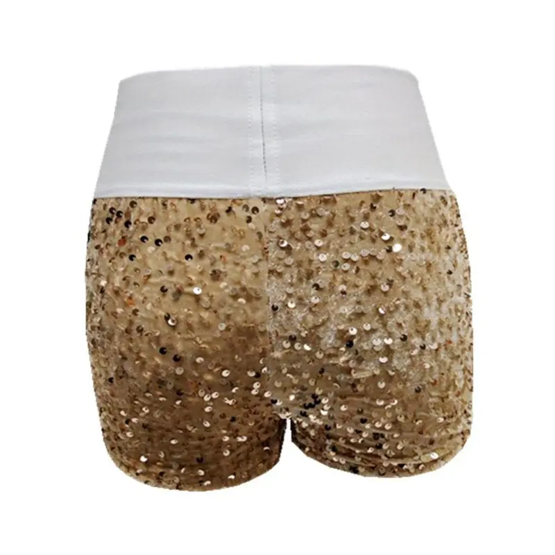 "Women's Sequin Patched Skinny Shorts - High Waist Glitter Party Club Shorts, Sexy Night Out Bottoms, Trendy Festival Wear, Eye-Catching Sparkly Shorts, Stylish & Flattering Fit, Dance & Concert Outfit, Must-Have Statement Fashion for All Seasons in the U 4