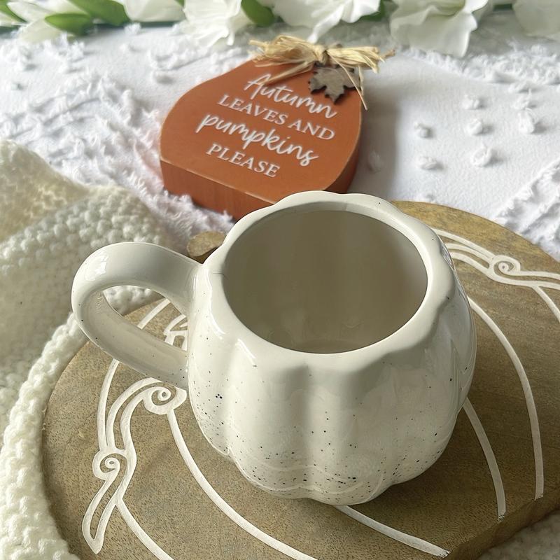 White speckled pumpkin shaped mug Cup Ceramic Coffee Drinkware 3