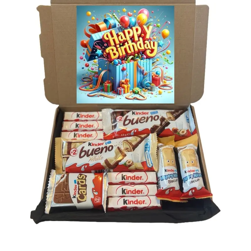 Kinder chocolate hamper gift box. Kinder bueno, happy hippos, kinder chocolate. Perfect gift for birthdays, Mother’s Day, Father’s Day, anniversary and any other occasion. Gift box Presents Chocolate  Kinder bueno Mother’s Day Happy birthday Anniversary 3