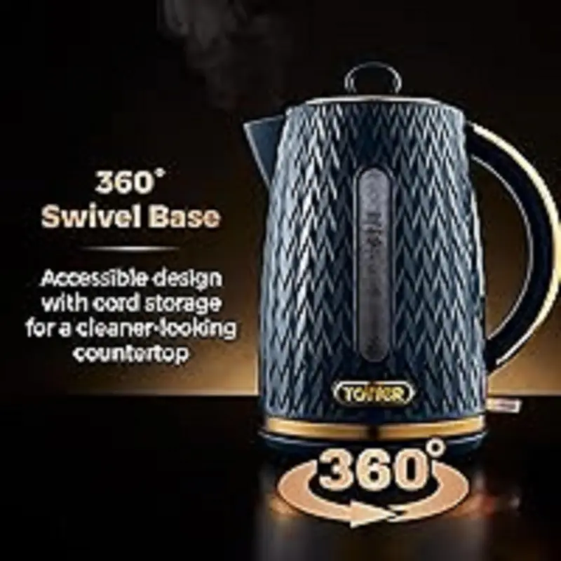 Tower T10052MNB Empire 1.7 Litre Kettle with Rapid Boil, Removable Filter, 3000W, Midnight Blue with Brass Accents 4