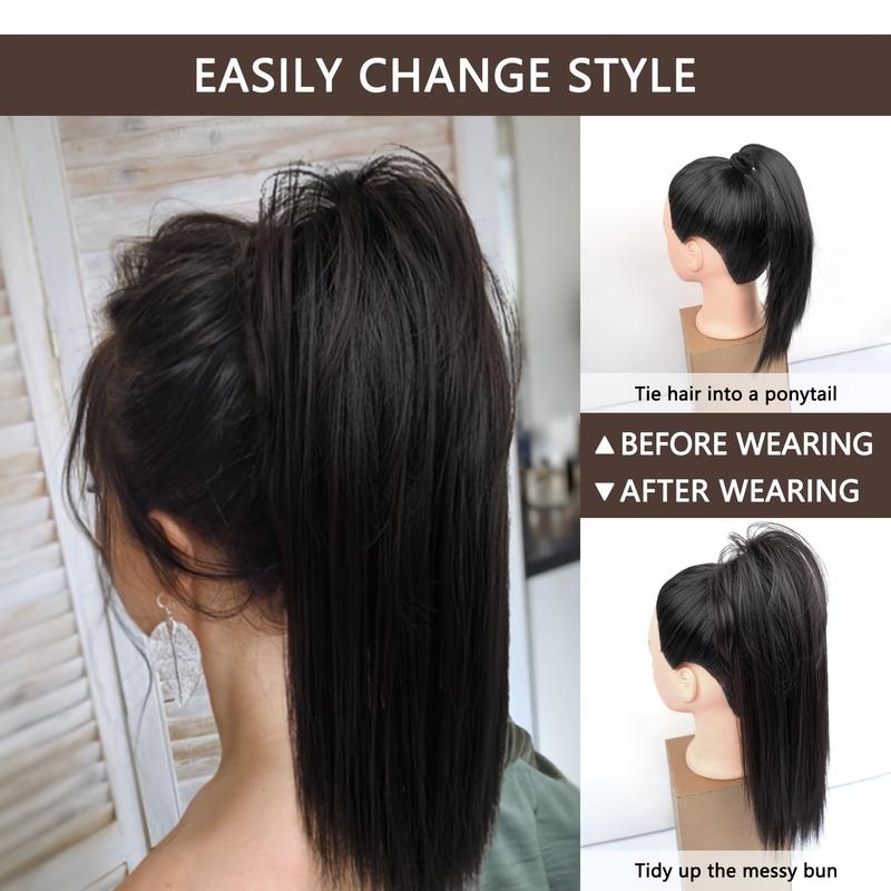 16inch A Messy Hair Bun Ponytail Claw Clip Hair Extension High Bun Hair Claw Clip Straight Short Ponytail Wig Piece Female Wig 5