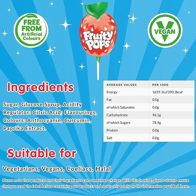 Swizzels Fruity Pops Dispenser Box - 100 Lollipops, Vegan Friendly Sweets, Lemon Flavour - Packed 1