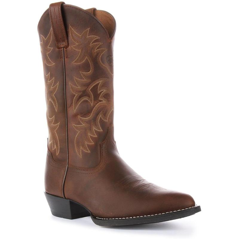 Ariat Brown Heritage 6 Row Stitching R Toe Western High Men's Leather Ankle Boots 0