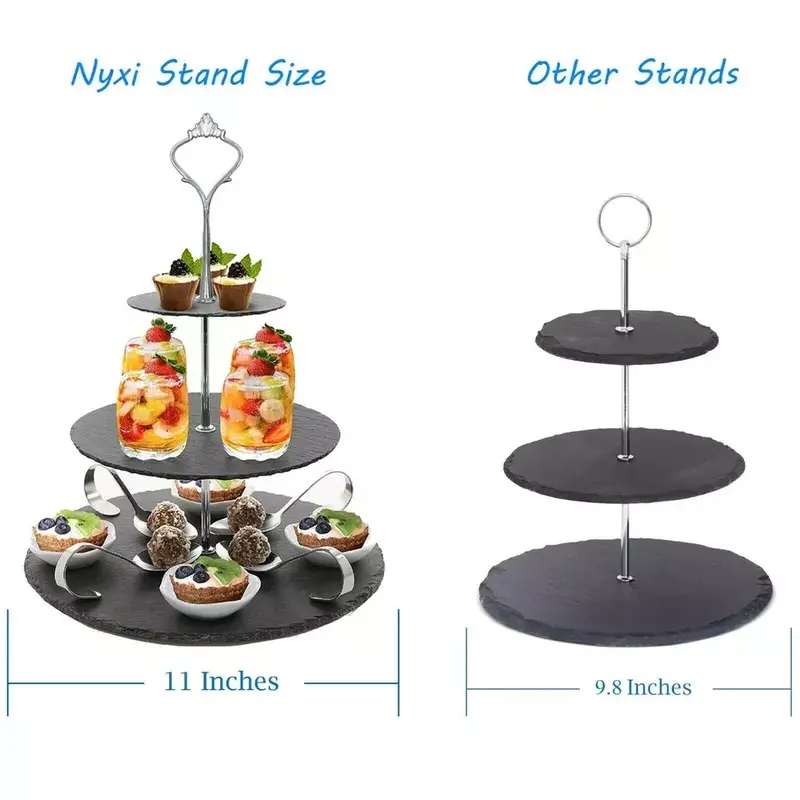 DOLMO 3 in 1 Cake Stand Natural Slate Wedding Plates Party Tableware UK 1