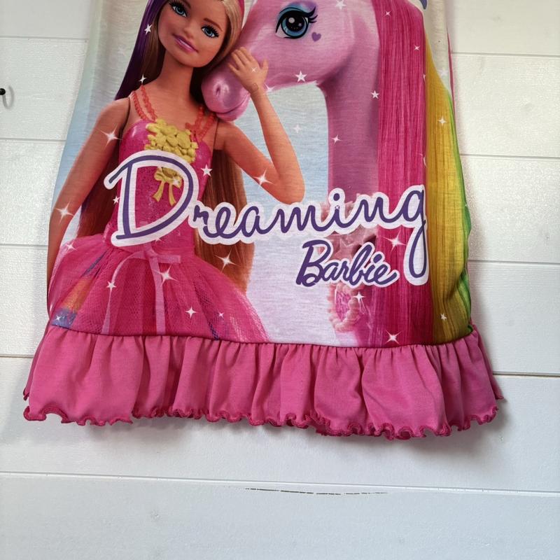 Product Introduction of Barbie Unicorn Girls Nightdress Nighty Nightie Night Dress Pink Pyjamas Pjs Nightwear Sleepwear Character Never Stop Dreaming Short Sleeve Kids Childrens Toddler Princess Frill 3