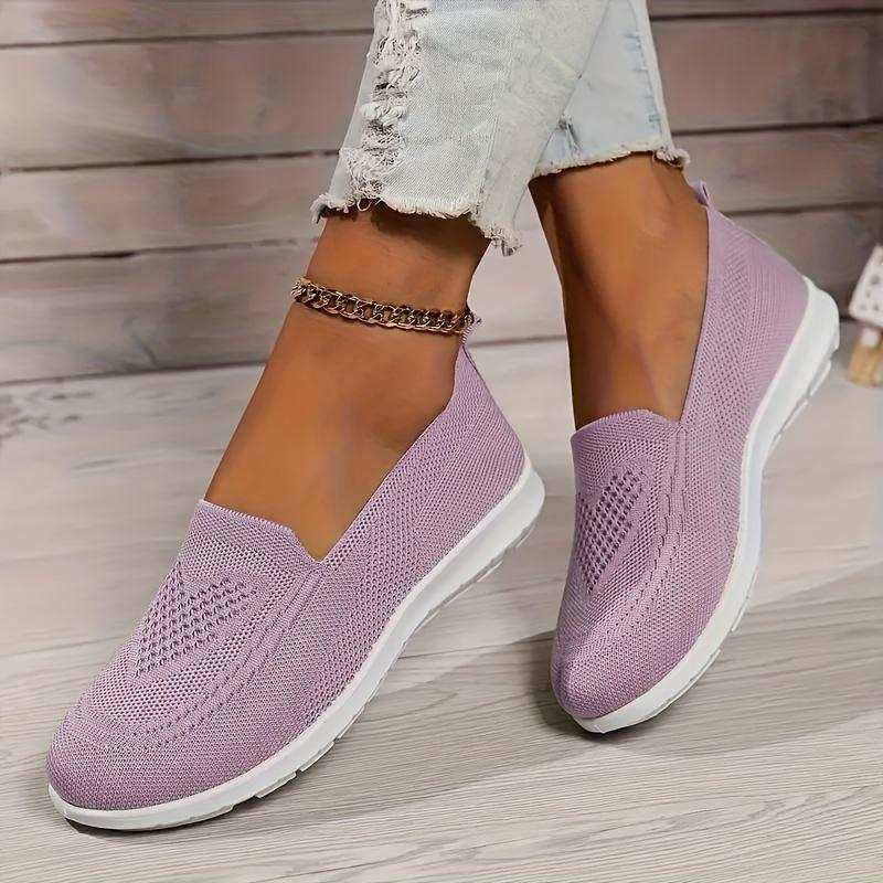 Product Introduction of Women's Solid Color Knitted Sneakers, Soft Sole Lightweight Slip On Walking Shoes, Low-top Breathable Daily Footwear plus size Girl Slipon 7