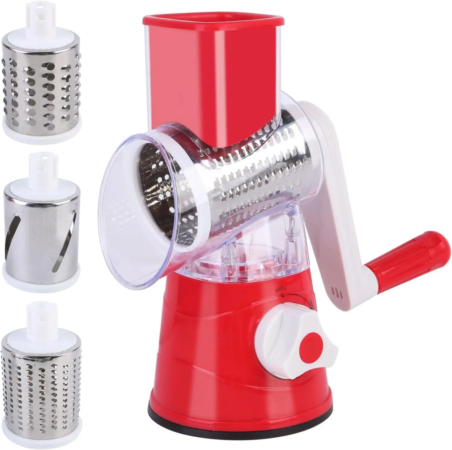 Laven & Ivory Rotary Cheese Grater Vegetable Slicer，Wieat 3 in 1 Multi-Functional Chopper with 3 Interchangeable Cylinders Stainless Steel Slicer Cutting Fruit Vegetables Cheese