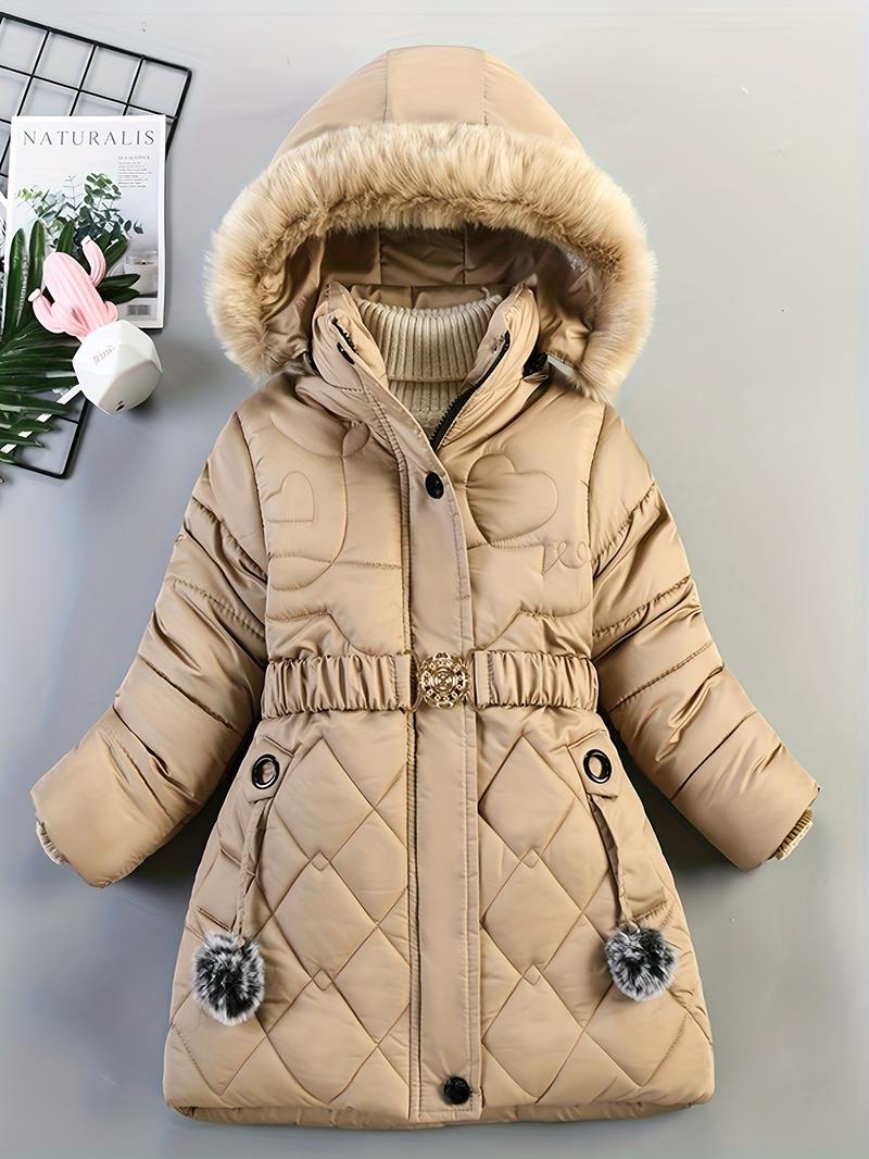 Product Introduction of Winter Snow Suit For Girls, Fur Collar & Tunic Details Warm Cotton-padded Hooded Coat, Kids Outerwear 2