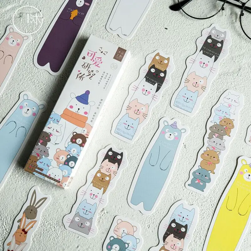 Bookmark Set of 30 – Cute Multi-Design Foldable Bookmarks with Bears, Bunnies & Cats
