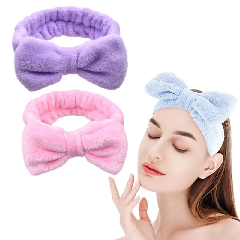 Premium 2 Pieces Spa Facial Headband for Makeup and Washing Face Women Spa Yoga Sports Shower Facial Head Band Elastic Head Wrap for Girls and Women 0