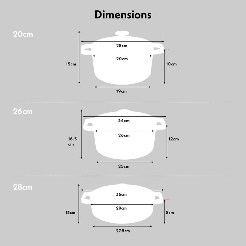 Cooks Professional Cast Iron Casserole Set of 3 | 20cm, 26cm & 28cm | Enamelled Inside & Out | Graduated Teal 8