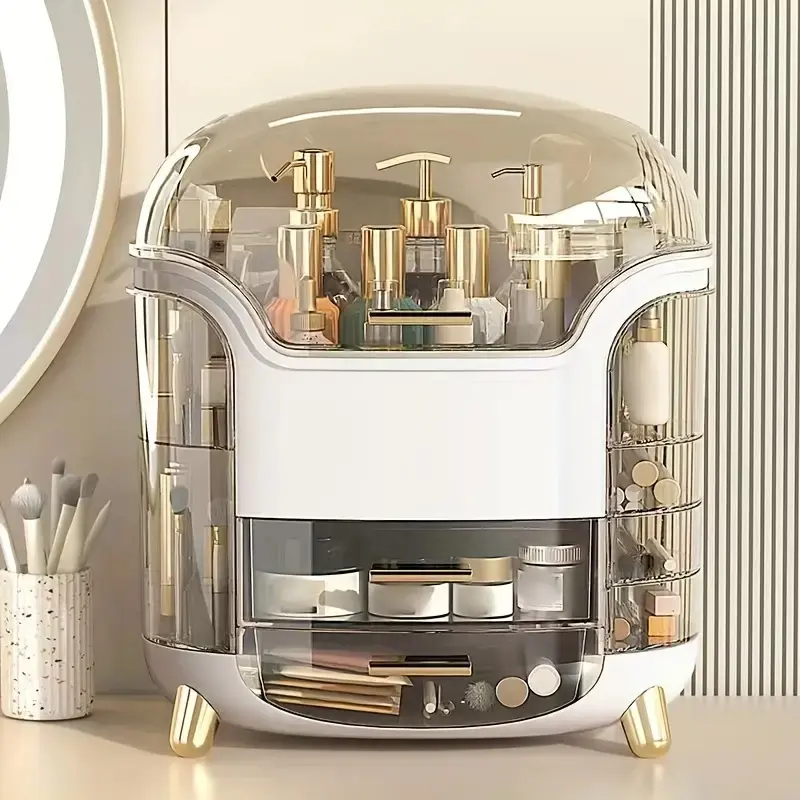 New  Organizer, Portable  Dustproof Cosmetic Storage Box Large Capacity Cosmetic Display Case Countertop Skin Care Organizer Suit for Cosmetics Skincare Jewelry Lipstick dressingtable storage cosmeticorganizer white makeup organiser