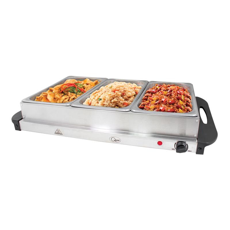 Quest Large Buffet Server and Food Warming Tray - 3 x 2.4L Trays - Great for Parties, BBQ's Christmas and Breakfasts Plate Set 4