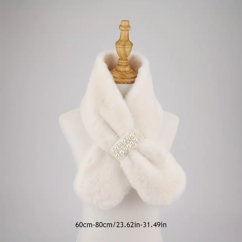 Autumn And Winter Warm Scarf Pearl Fur Neck Warm Plush Scarf Elegant Scarf Scarf Women Autumn And Winter Pearl Fur Plush Neck Imitation Rex Rabbit Fur Warm Thick Pearl Buckle Cross Versatile Christmas Valentine'S Day Holiday Gift 7