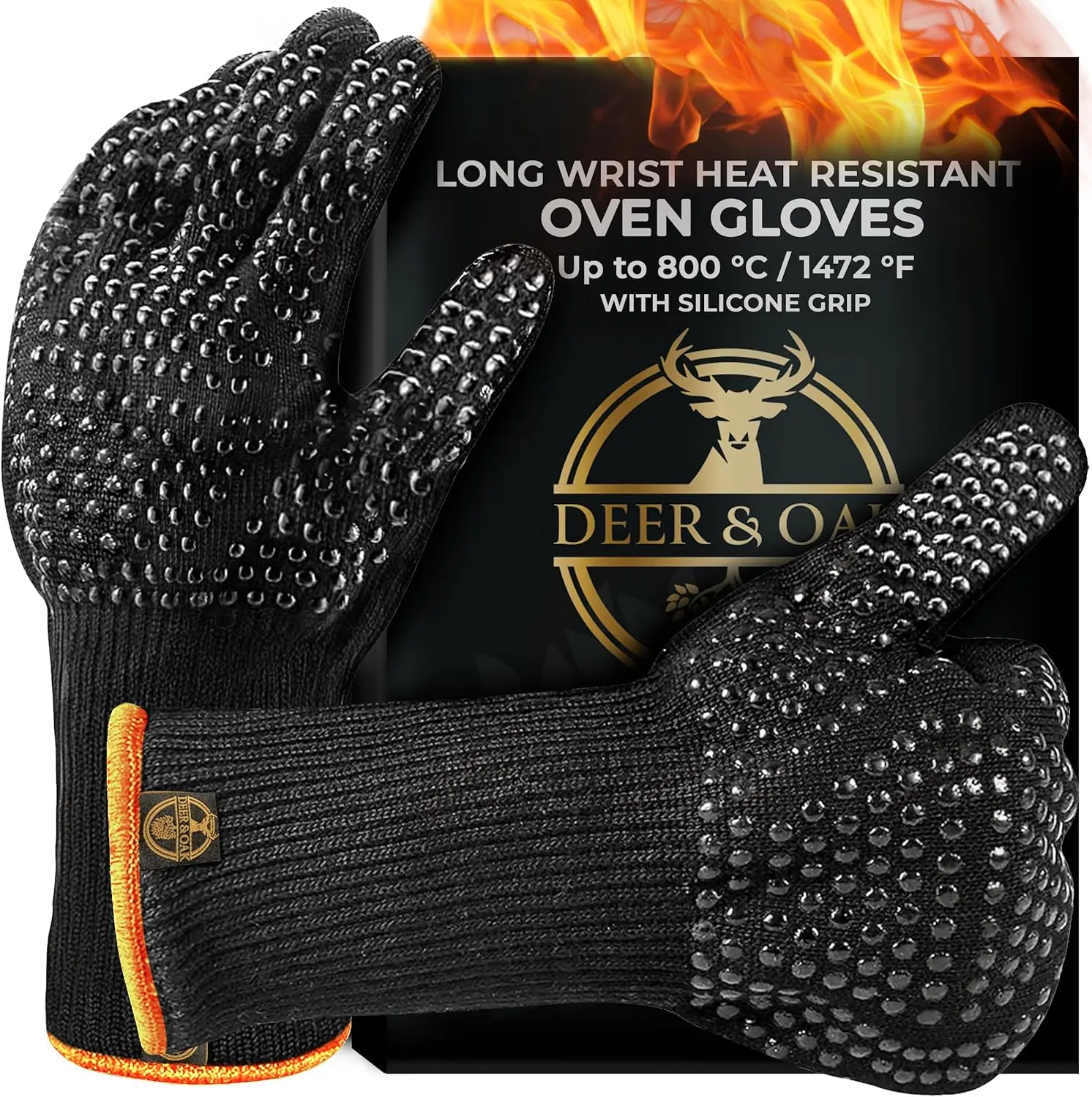 Deer & Oak Heat Resistant Oven Gloves - Up to 800°C / 1472°F Heatproof BBQ Mitts for Grilling, Cooking, Baking - Bakeware