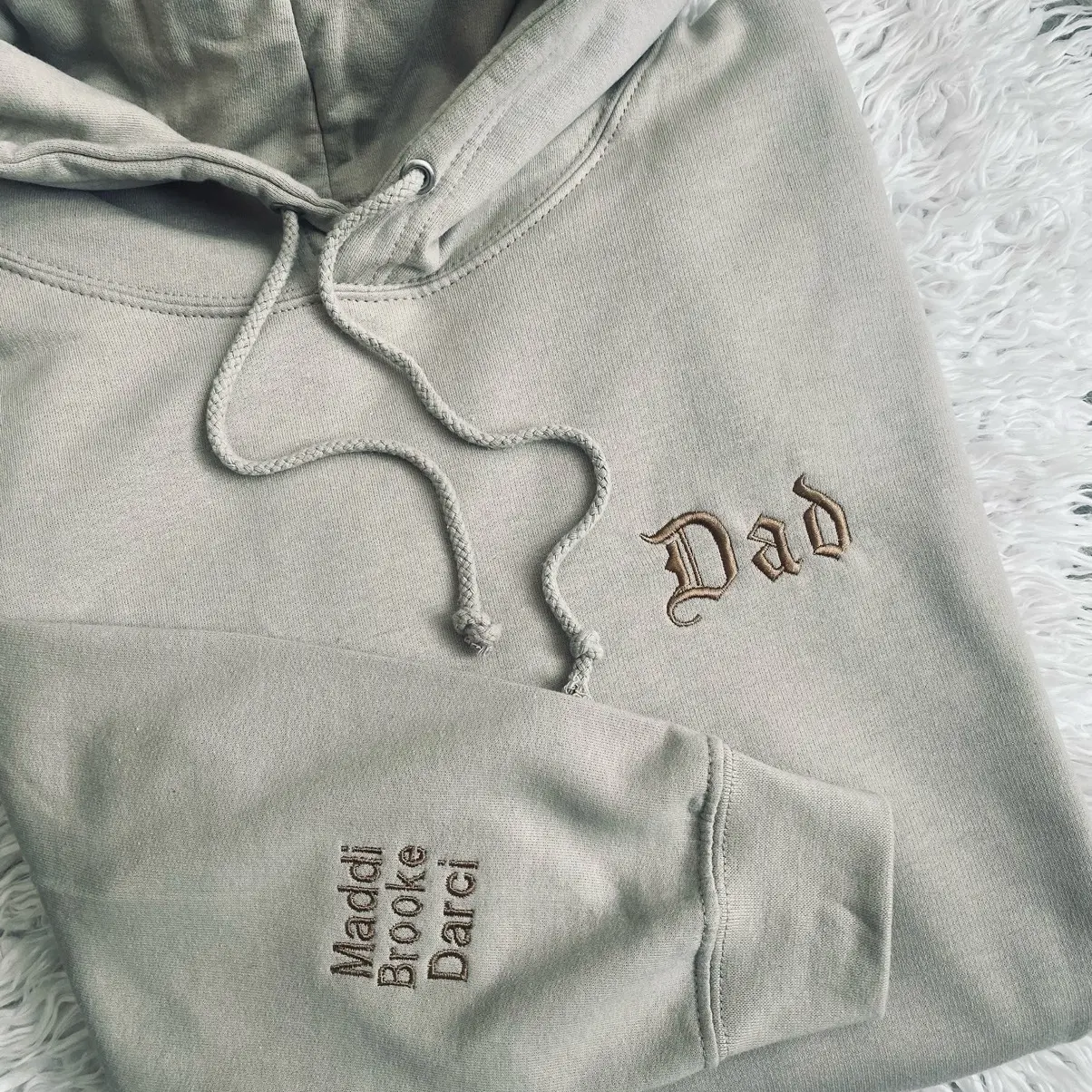 Dad, Papa, Grandad, Daddy embroidered hooded sweater with children’s names (choose hoodie colour from chart)