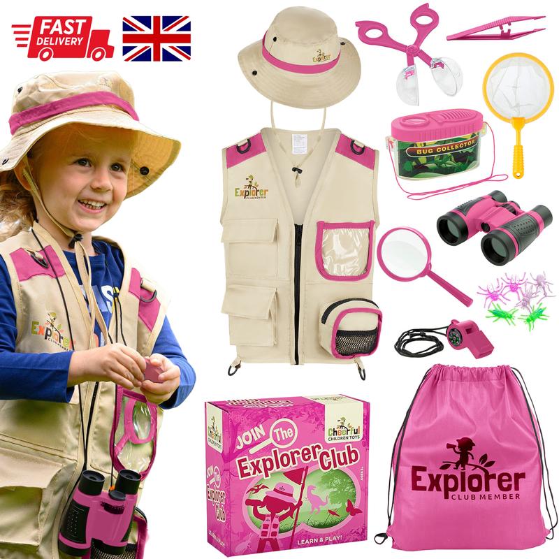 Cheerful Children Toys Premium Kids Explorer Kit with Extra Sturdy Accessories for 3-7 Year Olds -Bug Hunting Costume Hat Vest boys girls Outdoor Backyard Safari Nature Zoo Keeper STEM Educational 1