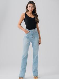 High Waisted Split Leg Jeans In Blue Wash - UK SIZE 6-18 - Classic Blue Jeans, Ladies Denim Pants, Women’s Jeans