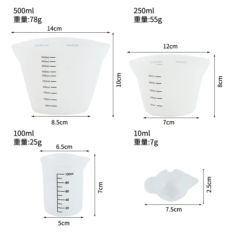 10/100/250/500ml Measuring Cup Food-Grade Silicone Measuring Jug Measuring Tools Scales Mixing Cup Kitchen Cake Baking Tool 5