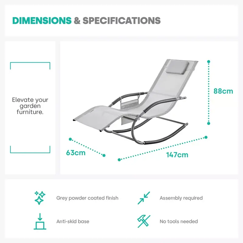 Rocking Gravity Sun Lounger Textoline Folding Armrest Recliner Garden Bed Deck Deck Chair Rocking Recliner Garden Bed Reclining Chair With Armrest - Ideal For Patio Back Garden Camping Picnic Beach Relaxing 6