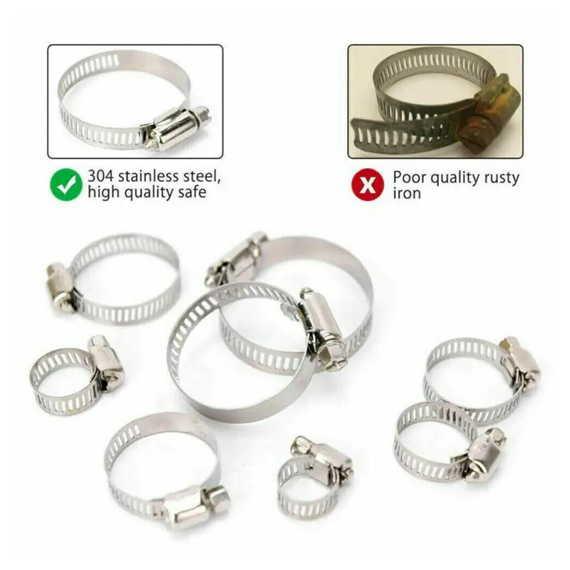 Assorted Stainless Steel Hose Clamp Kit - 101 Pieces with No Driver Jubilee Clips Set 4