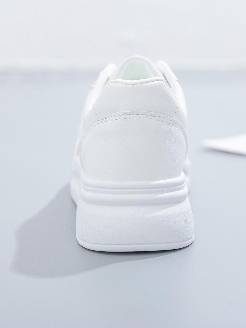 Product Introduction of Women's Fashion Plain Lace Up Front Low Top Skate Shoes, Casual Lightweight Breathable Comfortable Patched Design Sports Shoes, White Sneakers for Daily Wear Running Runner Training Trainer Walking Shoes Closed Athletic Footwear 12