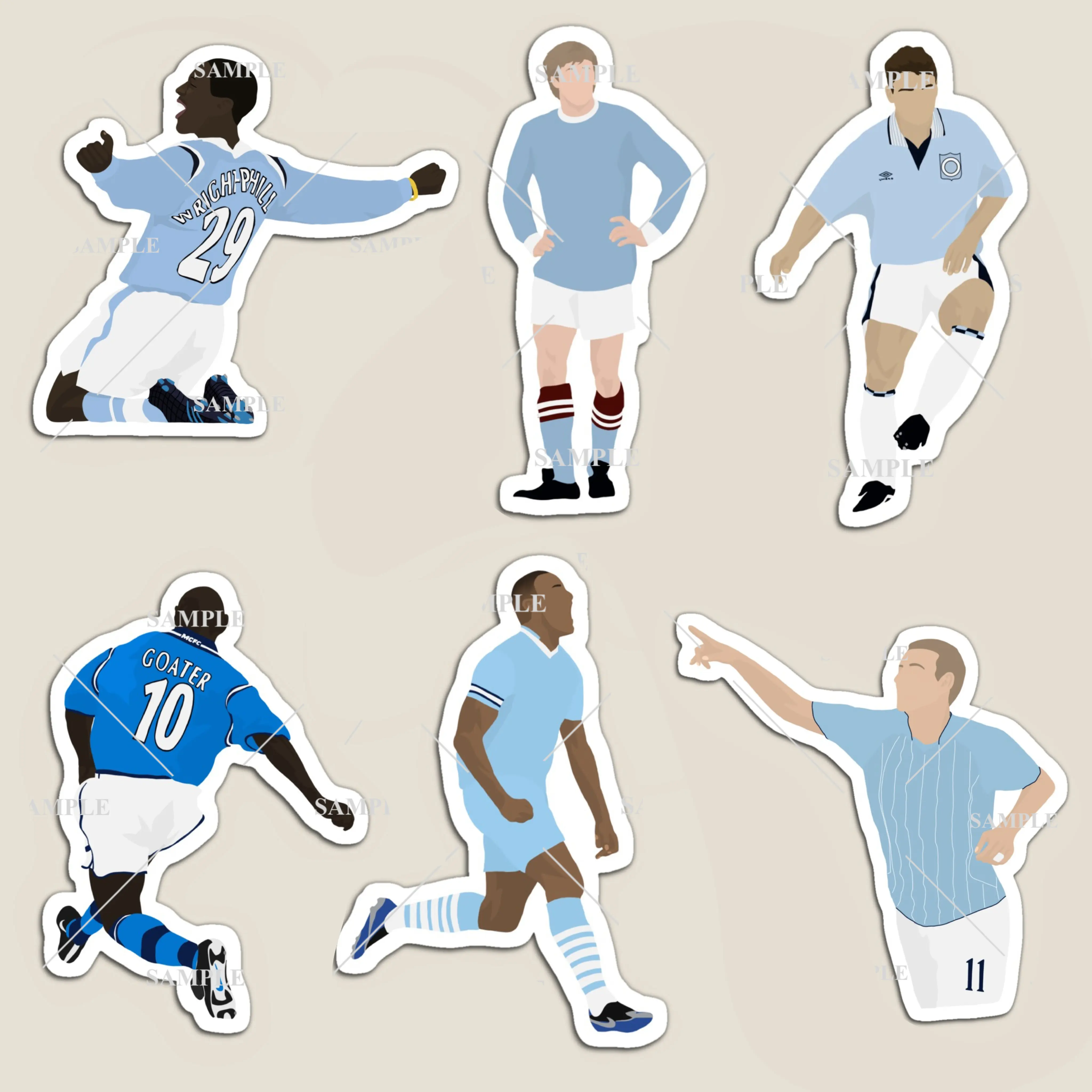 Manchester City Legends Players Stickers or Magnets (Kompany, Goater, Wright-Phillips, Elano, Kinkladze & Bell)