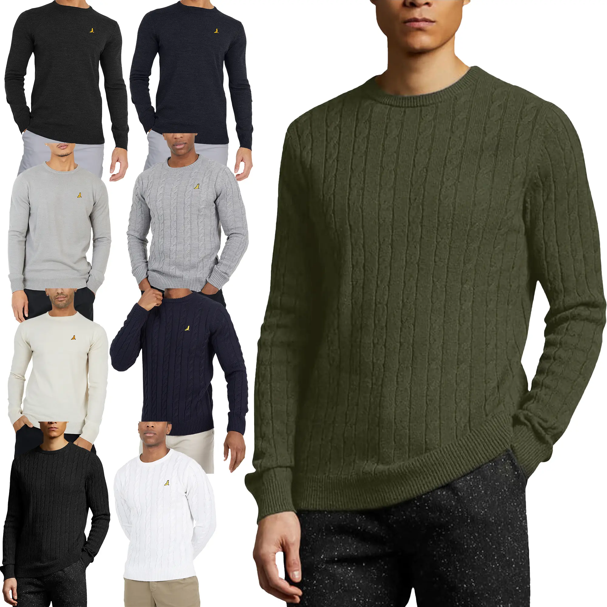 Fashionego Mens Brave Soul Cable Knitted Weave Pullover Jumper Thick Warm Logo Sweater Top
