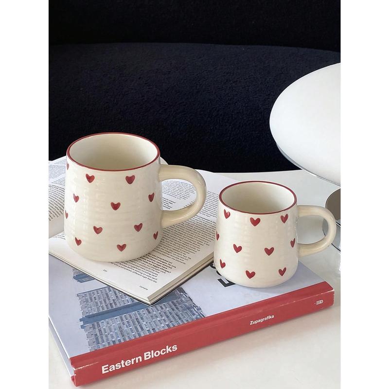 1pc 200ml/420ml Heart-Shaped Ceramic Mug, Simple & Elegant Circular Pattern Cup, Suitable For Cafe Latte, Milk, Yogurt, Oatmeal, Afternoon Tea, Couple Cup, Gift Drinkware Porcelain Tumbler Coffee Washable Reuse Reusable Multicolor 3
