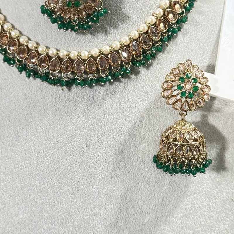 Simple Necklace Set with Earrings and Tikka for Women