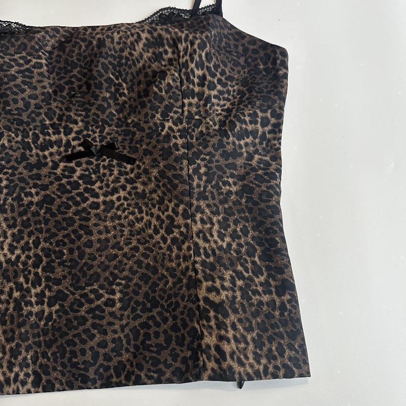 Leopard Print Camisole Cami Top Bow Lace Viral Womenswear Y2K Style Comfort Casual Style Fashion Adjustable Chic Day 4