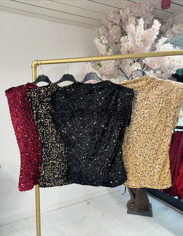 FB LONDON - ELSIE SHOULDER PADDED SEQUIN TOP 1