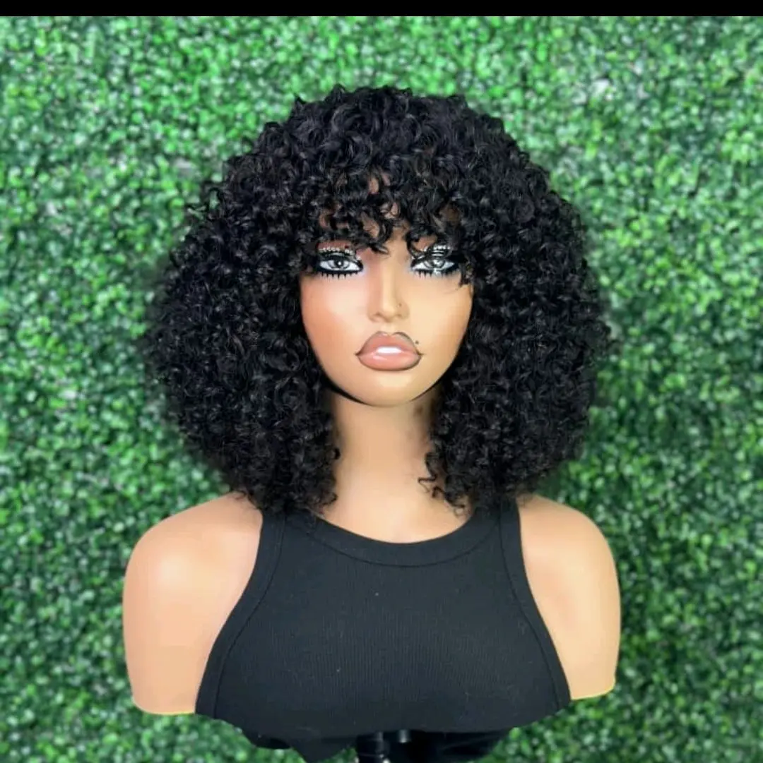Mich Human Hair Fringe  Curly Wig