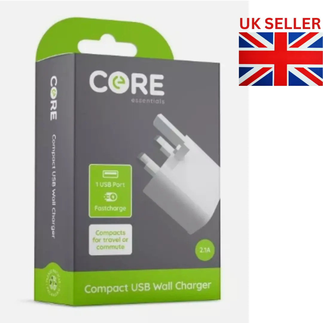 CORE Compact USB Wall Charger | 2.1A Fast Charger | Perfect for Smartphones | 1 USB Port | Compact for travel or commute Electronic Cellphone Charging Plug