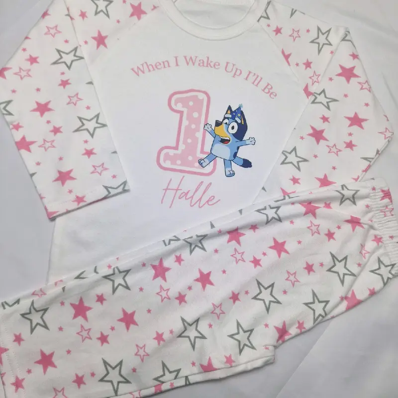 personalised pink when i wake up pjs bluey birthday pyjamas childrens nightwear 1